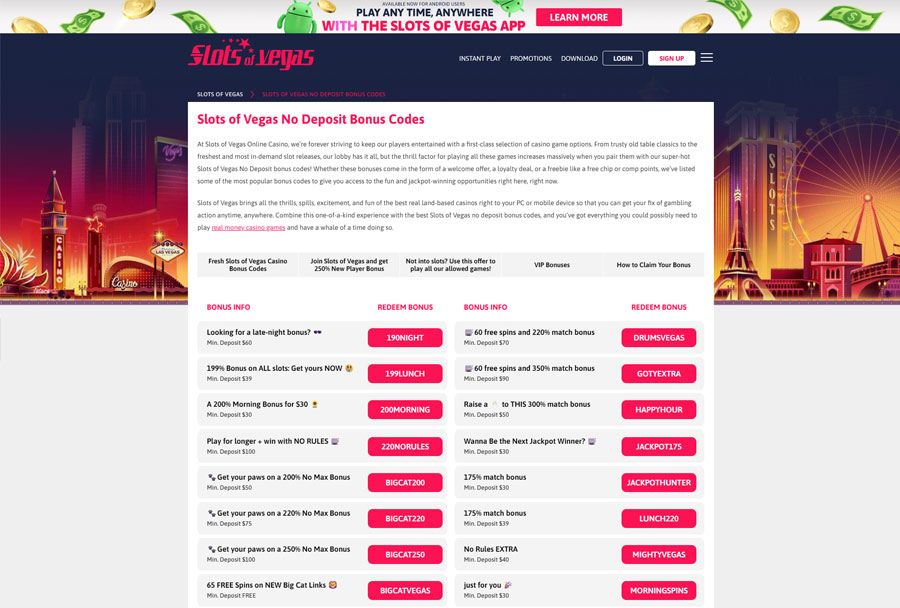 casino slots of vegas promotions